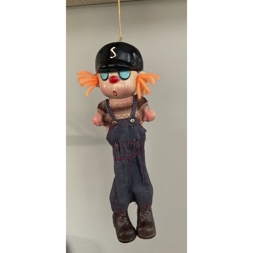 Vintage  Hanging Piggy Bank Girl Doll Overalls  Hong Kong